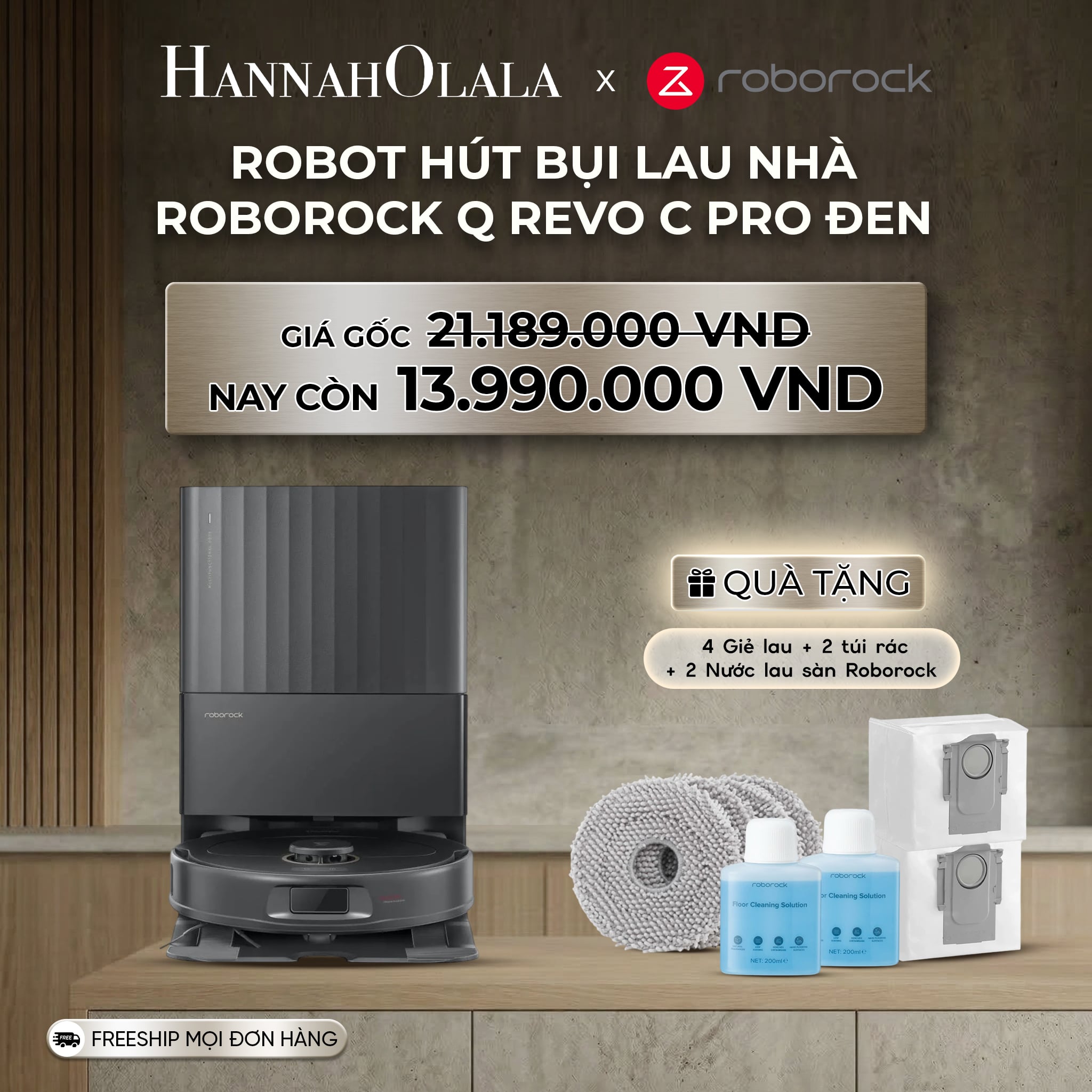 Robot Hút Bụi Lau Nhà Roborock Q Revo C Pro Đen