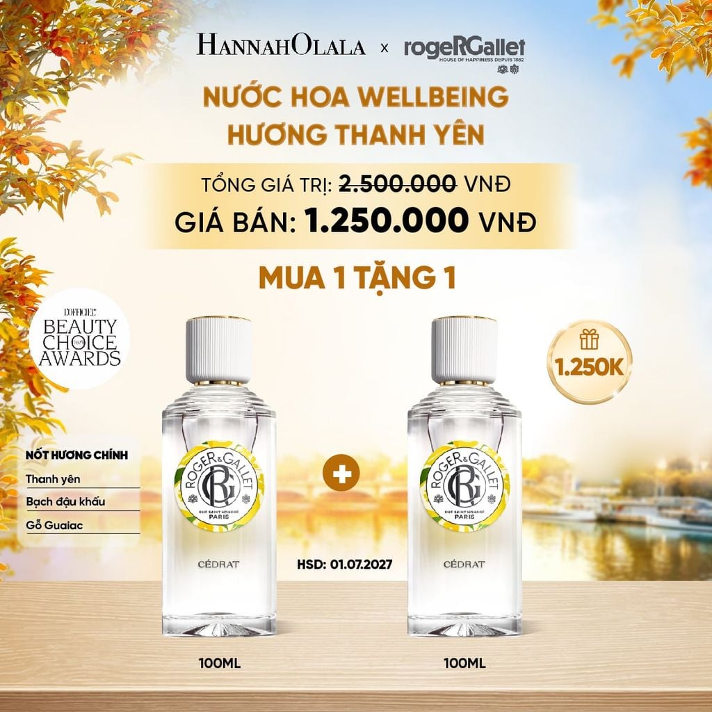  NƯỚC HOA WELLBEING ROGER&GALLET 100ML - E786 
