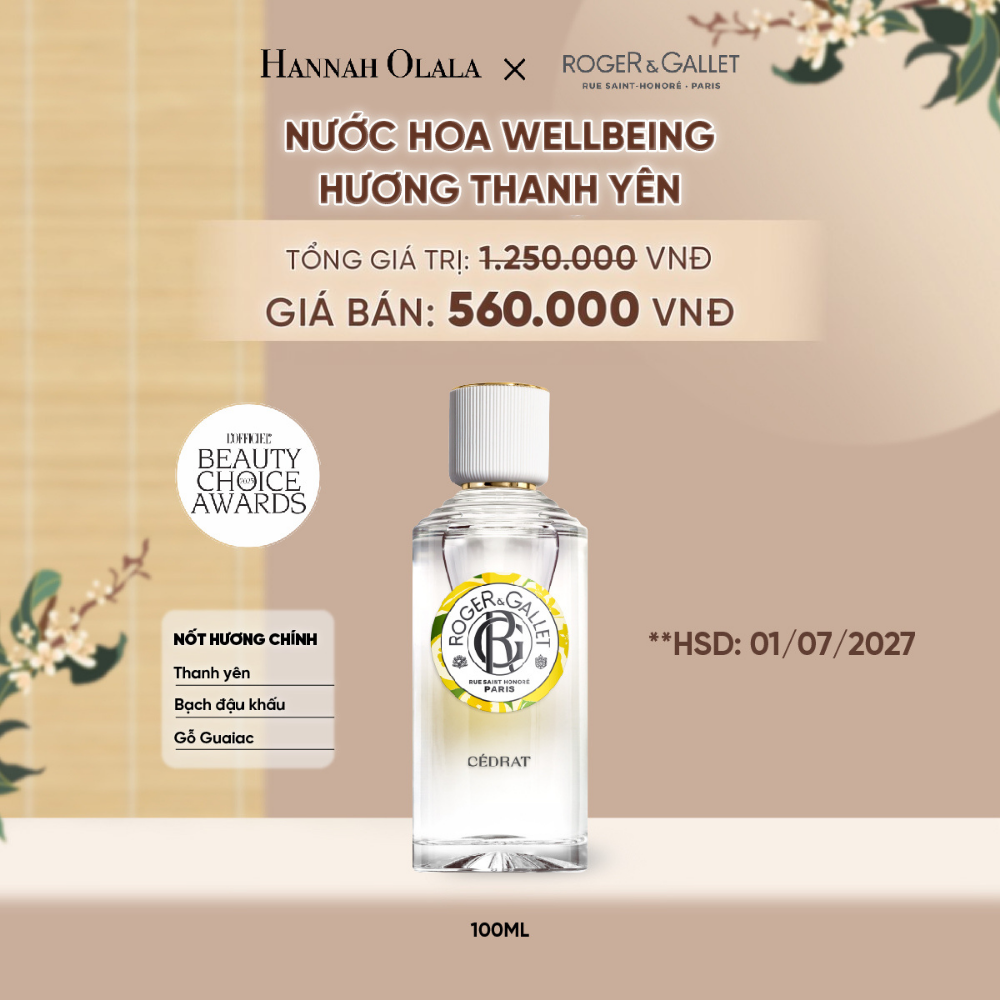  (HSD 07-08/2027) NƯỚC HOA WELLBEING ROGER&GALLET 100ML - A5084 