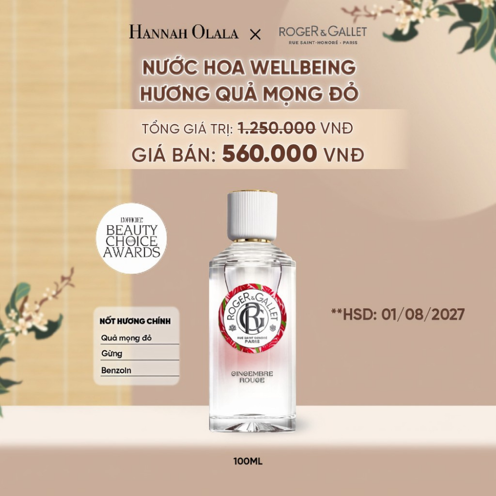  (HSD 07-08/2027) NƯỚC HOA WELLBEING ROGER&GALLET 100ML - A5084 