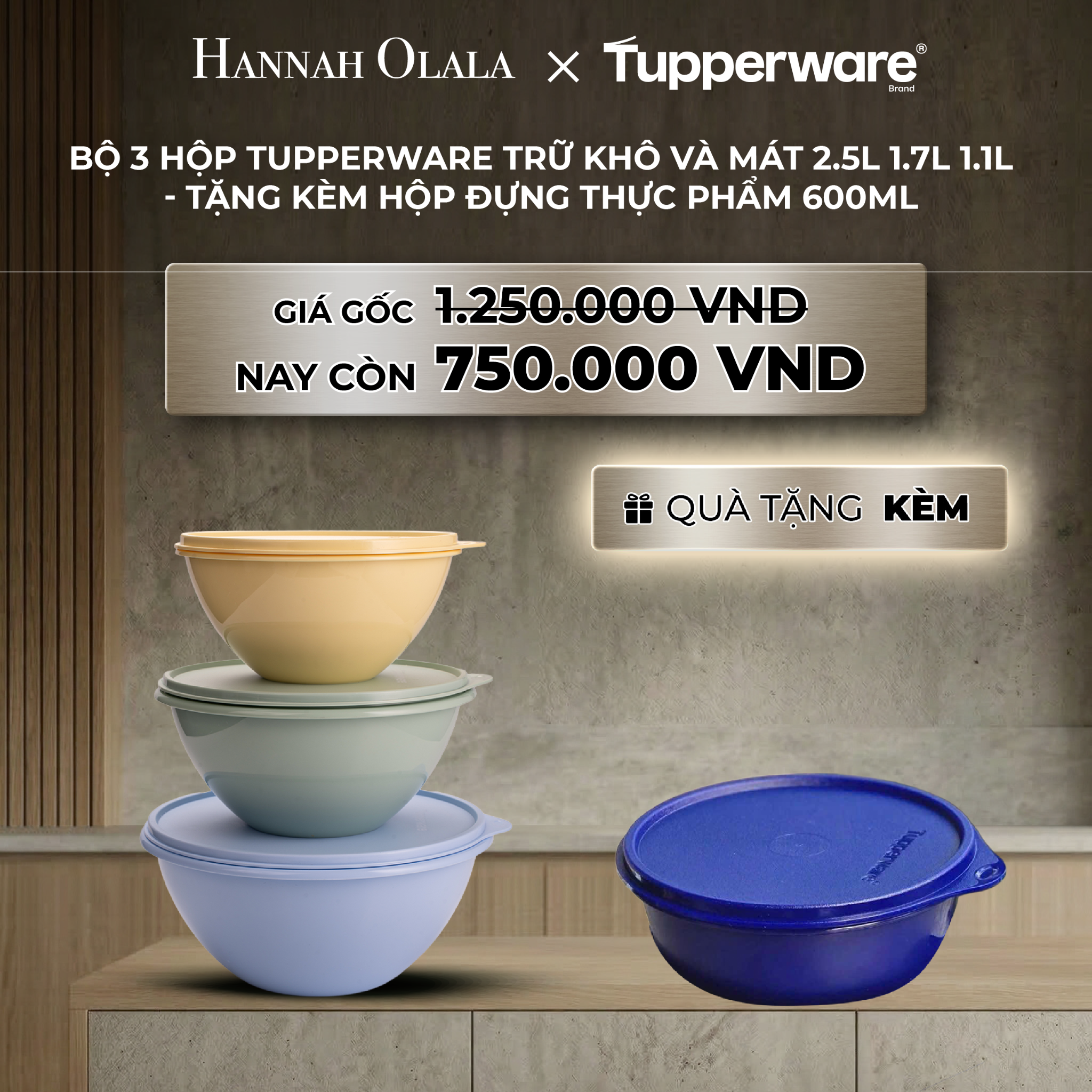 B33_deal 27 : bộ 3 hộp tupperware trữ khô và mát 2.5l 1.7l 1.1l - tặng kèm hộp đựng thực phẩm 600ml