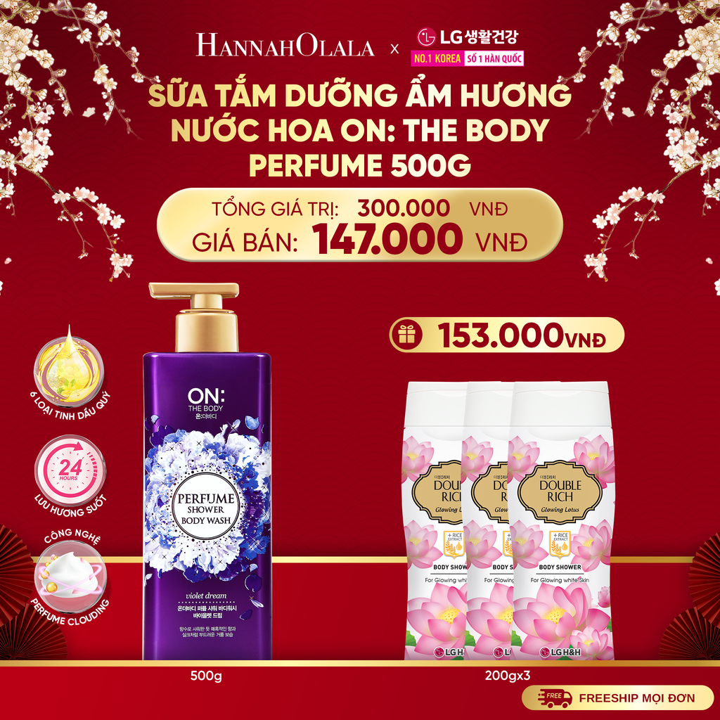  DEAL 02: SỮA TẮM DƯỠNG ẨM HƯƠNG NƯỚC HOA ON: THE BODY PERFUME VIOLET DREAM 500G 