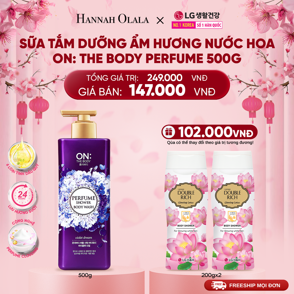  DEAL 02: SỮA TẮM DƯỠNG ẨM HƯƠNG NƯỚC HOA ON: THE BODY PERFUME VIOLET DREAM 500G 