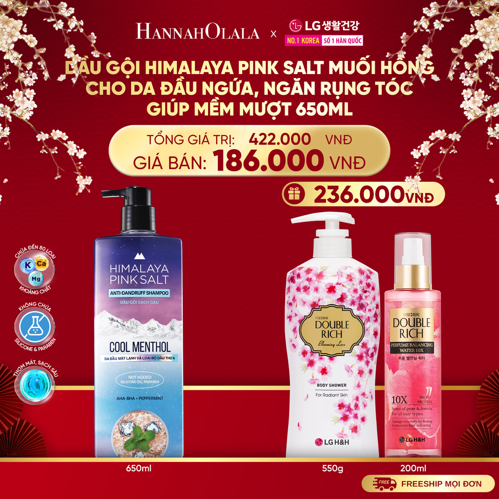  A1368_DEAL29: DẦU GỘI HIMALAYA PINK SALT MUỐI HỒNG CHO DA ĐẦU NGỨA, NGĂN RỤNG TÓC GIÚP MỀM MƯỢT, ÓNG Ả 650ML 