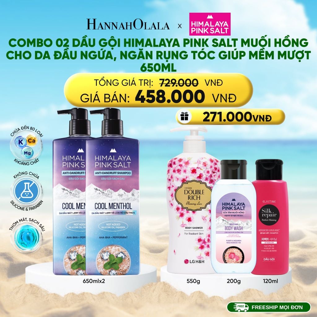  DEAL 13: COMBO 02 DẦU GỘI HIMALAYA PINK SALT MUỐI HỒNG CHO DA ĐẦU NGỨA, NGĂN RỤNG TÓC GIÚP MỀM MƯỢT, ÓNG Ả 650ML 