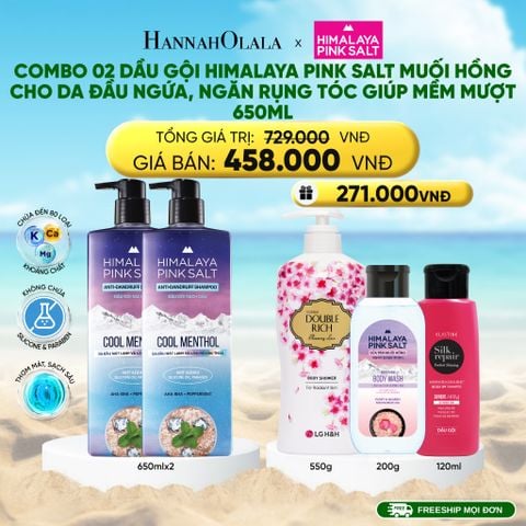  DEAL 13: COMBO 02 DẦU GỘI HIMALAYA PINK SALT MUỐI HỒNG CHO DA ĐẦU NGỨA, NGĂN RỤNG TÓC GIÚP MỀM MƯỢT, ÓNG Ả 650ML 