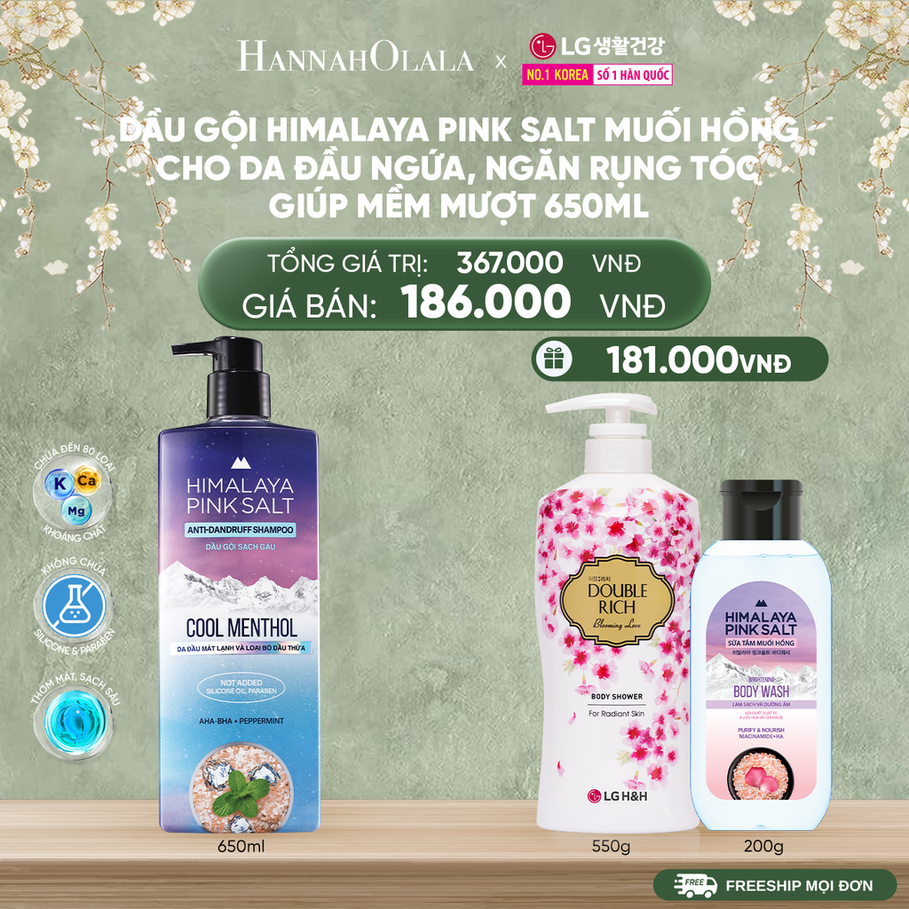  DEAL29: DẦU GỘI HIMALAYA PINK SALT MUỐI HỒNG CHO DA ĐẦU NGỨA, NGĂN RỤNG TÓC GIÚP MỀM MƯỢT, ÓNG Ả 650ML 