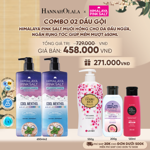  COMBO 02 DẦU GỘI HIMALAYA PINK SALT MUỐI HỒNG CHO DA ĐẦU NGỨA, NGĂN RỤNG TÓC GIÚP MỀM MƯỢT, ÓNG Ả 650ML - A2323 
