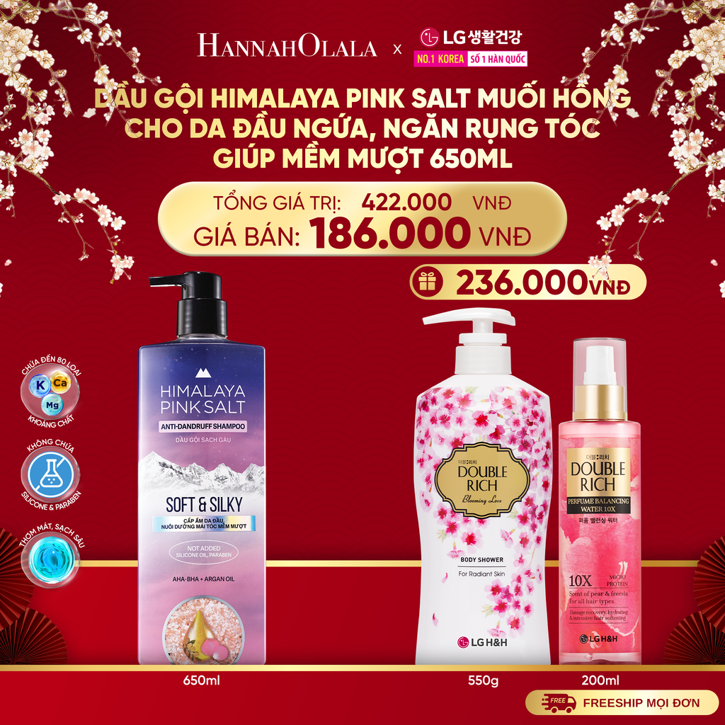  A1368_DEAL29: DẦU GỘI HIMALAYA PINK SALT MUỐI HỒNG CHO DA ĐẦU NGỨA, NGĂN RỤNG TÓC GIÚP MỀM MƯỢT, ÓNG Ả 650ML 