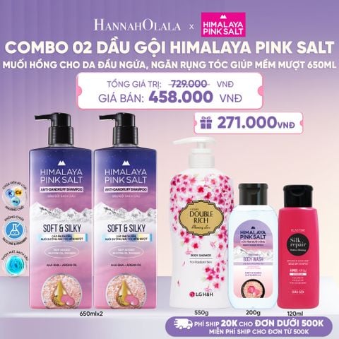  COMBO 02 DẦU GỘI HIMALAYA PINK SALT MUỐI HỒNG CHO DA ĐẦU NGỨA, NGĂN RỤNG TÓC GIÚP MỀM MƯỢT, ÓNG Ả 650ML - L094 