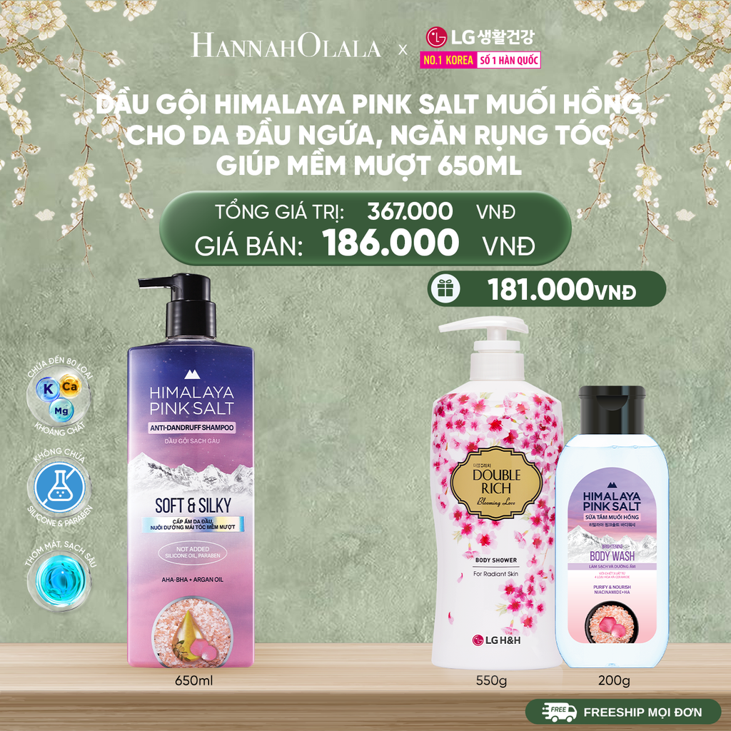  DEAL29: DẦU GỘI HIMALAYA PINK SALT MUỐI HỒNG CHO DA ĐẦU NGỨA, NGĂN RỤNG TÓC GIÚP MỀM MƯỢT, ÓNG Ả 650ML 