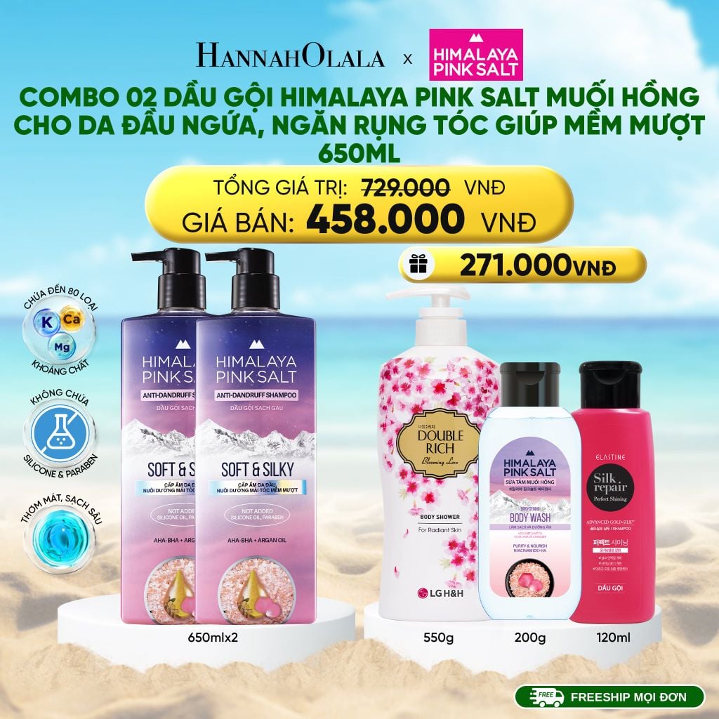  DEAL 13: COMBO 02 DẦU GỘI HIMALAYA PINK SALT MUỐI HỒNG CHO DA ĐẦU NGỨA, NGĂN RỤNG TÓC GIÚP MỀM MƯỢT, ÓNG Ả 650ML 