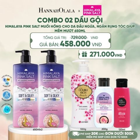 COMBO 02 DẦU GỘI HIMALAYA PINK SALT MUỐI HỒNG CHO DA ĐẦU NGỨA, NGĂN RỤNG TÓC GIÚP MỀM MƯỢT, ÓNG Ả 650ML - A358 