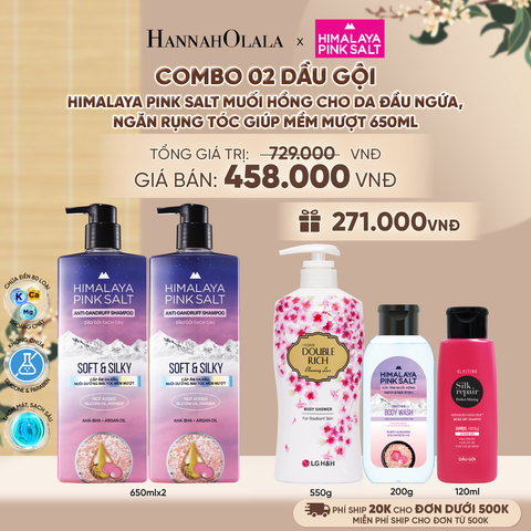  COMBO 02 DẦU GỘI HIMALAYA PINK SALT MUỐI HỒNG CHO DA ĐẦU NGỨA, NGĂN RỤNG TÓC GIÚP MỀM MƯỢT, ÓNG Ả 650ML - A2323 