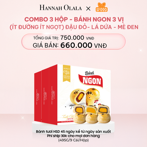  E805_DEAL 2: COMBO 3 HỘP - BÁNH NGON 3 VỊ (ÍT ĐƯỜNG ÍT NGỌT): ĐẬU ĐỎ- LÁ DỨA - MÈ ĐEN 