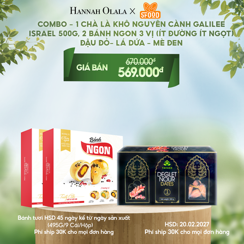  DEAL 5: COMBO - 1 CHÀ LÀ KHÔ NGUYÊN CÀNH GALILEE ISRAEL 500G , 2 BÁNH NGON 3 VỊ (ÍT ĐƯỜNG ÍT NGỌT): ĐẬU ĐỎ- LÁ DỨA - MÈ ĐEN 