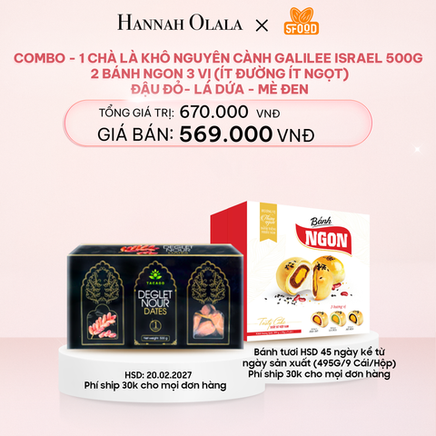  E808_DEAL 5: COMBO - 1 CHÀ LÀ KHÔ NGUYÊN CÀNH GALILEE ISRAEL 500G , 2 BÁNH NGON 3 VỊ (ÍT ĐƯỜNG ÍT NGỌT): ĐẬU ĐỎ- LÁ DỨA - MÈ ĐEN 