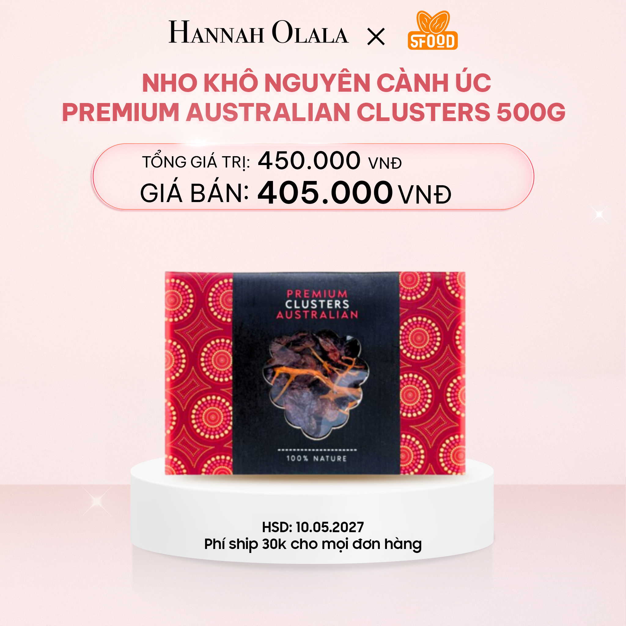 E809_DEAL 6: NHO KHÔ NGUYÊN CÀNH ÚC PREMIUM AUSTRALIAN CLUSTERS 500G 