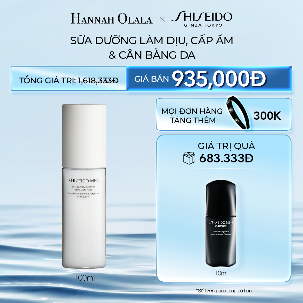  DEAL 3: SỮA DƯỠNG DA SHISEIDO MEN ENERGIZING MOISTURIZER EXTRA LIGHT FLUID 100ML (quà tặng date T4/2026) 