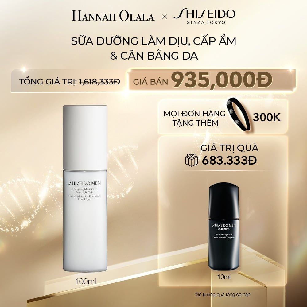  C15_DEAL 22: SỮA DƯỠNG DA SHISEIDO MEN ENERGIZING MOISTURIZER EXTRA LIGHT FLUID 100ML (quà tặng date T4/2026) 
