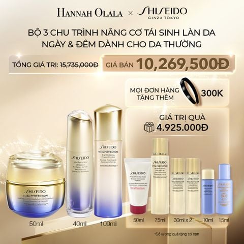  C26_DEAL 32: SỮA DƯỠNG DA SHISEIDO VITAL PERFECTION BRIGHT REVITALIZING EMULSION ENRICHED 100ML & TINH CHẤT DƯỠNG DA VITAL-PERFECTION LIFTDEFINE RADIANCE SERUM 40ML& KEM DƯỠNG DA SHISEIDO VITAL PERFECTION UPLIFTING AND FIRMING ADVANCED CREAM SOFT 50ML 