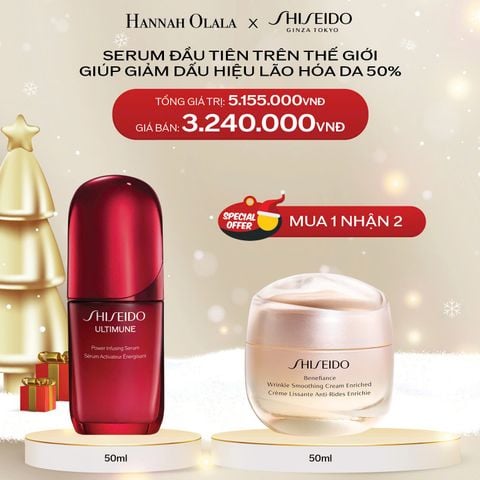  A2008_DEAL 11: COMBO TINH CHẤT DƯỠNG DA SHISEIDO ULTIMUNE POWER INFUSING 4.0 SERUM 50ML + KEM DƯỠNG DA CHỐNG LÃO HÓA GIÀU ẨM SHISEIDO BENEFIANCE WRINKLE SMOOTHING CREAM ENRICHED 50ML 