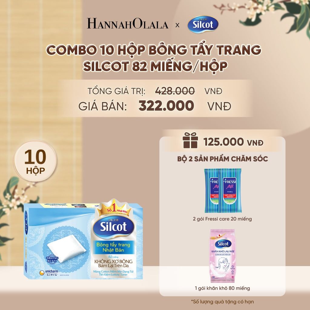  COMBO 10 HỘP BÔNG TRANG ĐIỂM (BÔNG TẨY TRANG) SILCOT 82 MIẾNG/HỘP - DEAL 1 - A25 