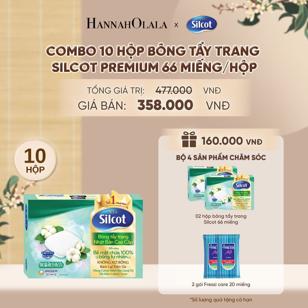  COMBO 10 HỘP BÔNG TRANG ĐIỂM (BÔNG TẨY TRANG) CAO CẤP SILCOT PREMIUM 66 MIẾNG/HỘP - DEAL 2 - A26 
