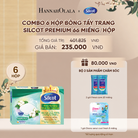  COMBO 6 HỘP BÔNG TRANG ĐIỂM (BÔNG TẨY TRANG) CAO CẤP SILCOT PREMIUM 66 MIẾNG/HỘP - DEAL 4 - A28 