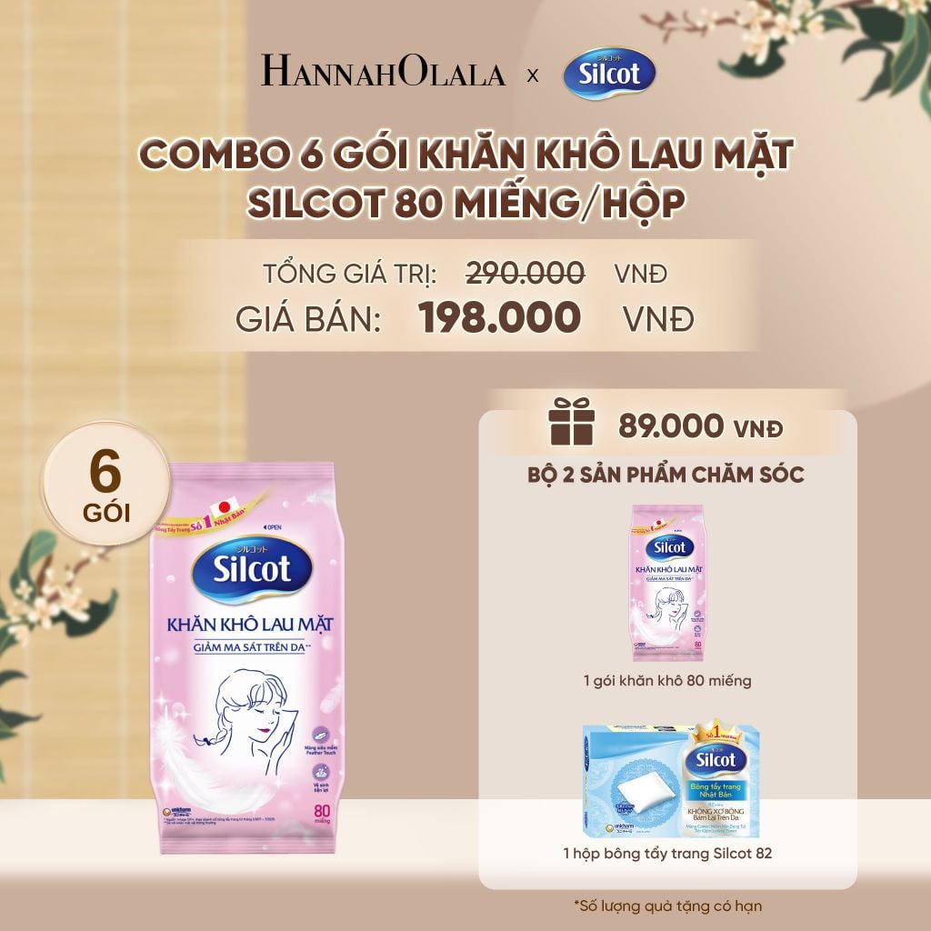  COMBO 6 GÓI KHĂN KHÔ LAU MẶT SILCOT 80 MIẾNG/HỘP - DEAL 6 - A29 