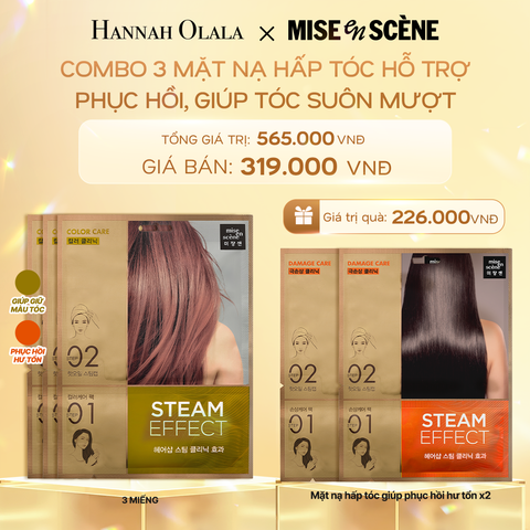  DEAL 4: COMBO 3 MẶT NẠ HẤP TÓC HỖ TRỢ PHỤC HỒI STEAM HAIR MASK DAMAGE CARE PACK DÀNH CHO TÓC HƯ TỔN, GIÚP TÓC TRÔNG SUÔN MỀM VÀ BÓNG MƯỢT 