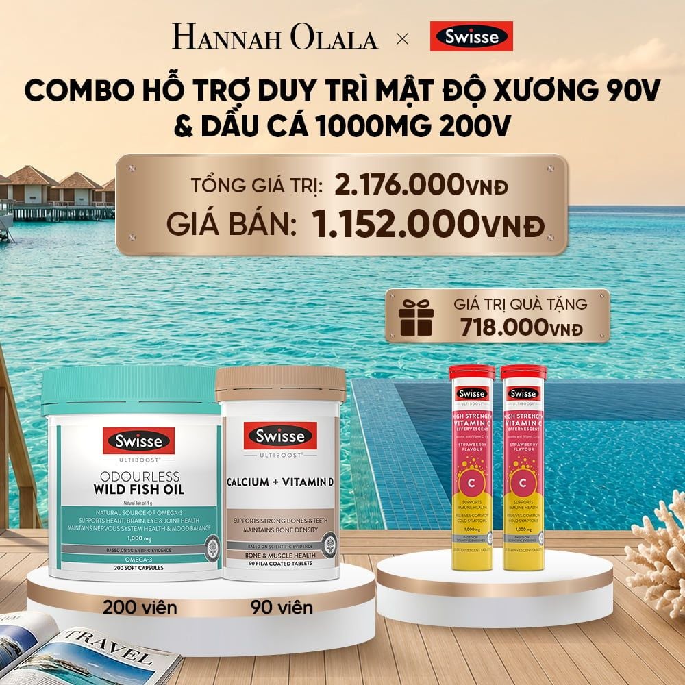  COMBO HỖ TRỢ DUY TRÌ MẬT ĐỘ XƯƠNG SWISSE CALCIUM + VITAMIN D & DẦU CÁ SWISSE ODOURLESS WILD FISH OIL 1000MG 200V_ D369 