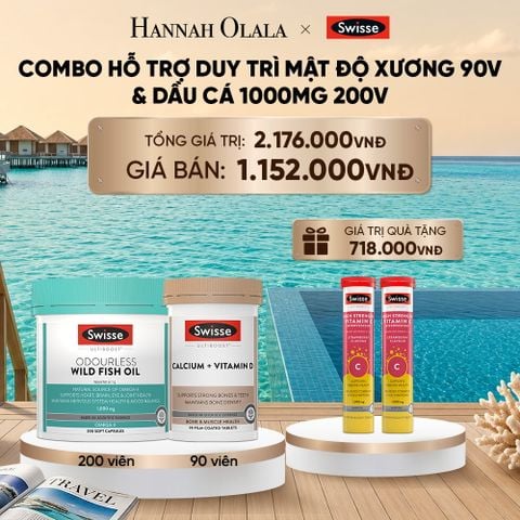  COMBO HỖ TRỢ DUY TRÌ MẬT ĐỘ XƯƠNG SWISSE CALCIUM + VITAMIN D & DẦU CÁ SWISSE ODOURLESS WILD FISH OIL 1000MG 200V_ D369 