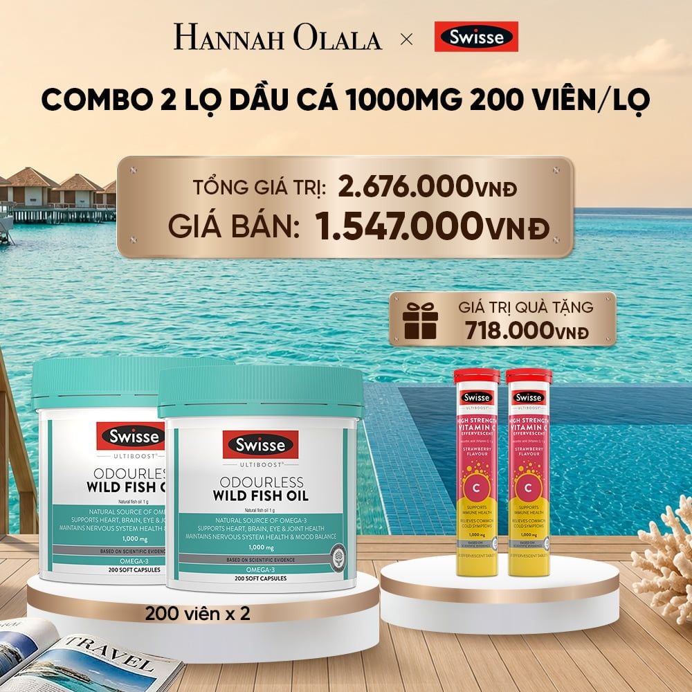  COMBO 2 LỌ DẦU CÁ SWISSE ULTIBOOST ODOURLESS WILD FISH OIL 1000MG 200 VIÊN/LỌ_ D491 