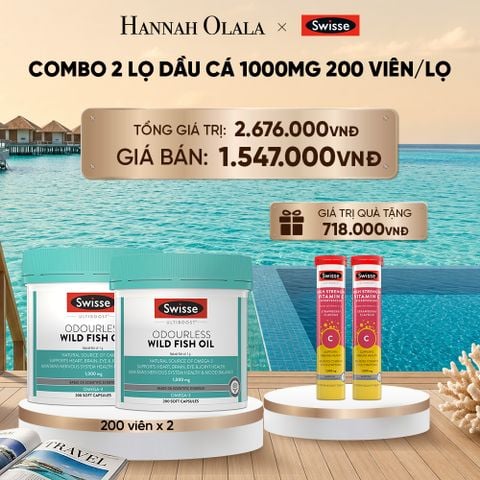  COMBO 2 LỌ DẦU CÁ SWISSE ULTIBOOST ODOURLESS WILD FISH OIL 1000MG 200 VIÊN/LỌ_ D491 