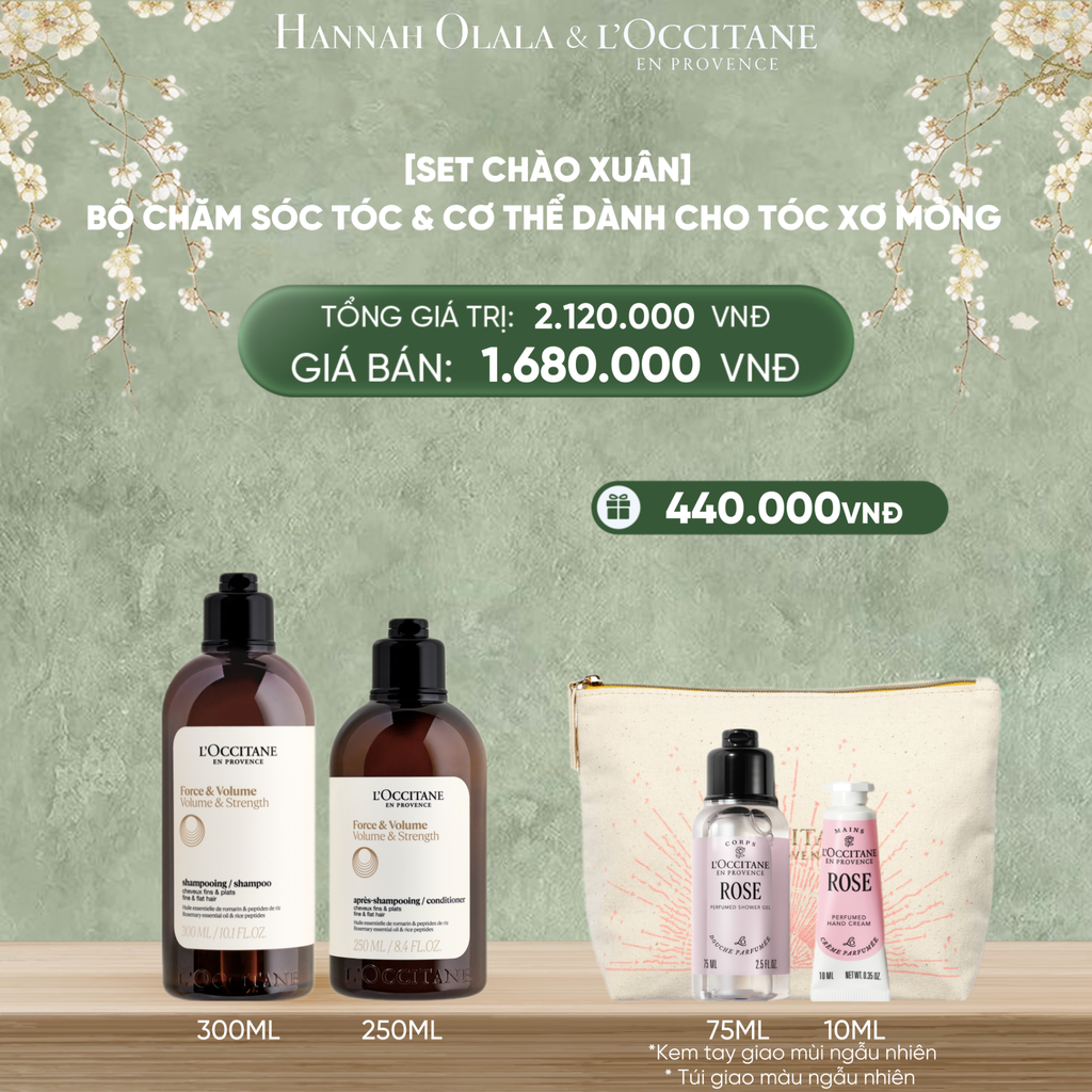  DEAL 15: [SET CHÀO XUÂN] SET CHĂM SÓC TÓC & CƠ THỂ DÀNH CHO TÓC XƠ MỎNG L'OCCITANE 