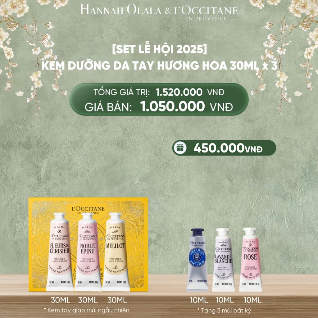  DEAL 9: [SET CHÀO XUÂN] KEM DƯỠNG DA TAY HƯƠNG HOA L'OCCITANE 30ML x 3 