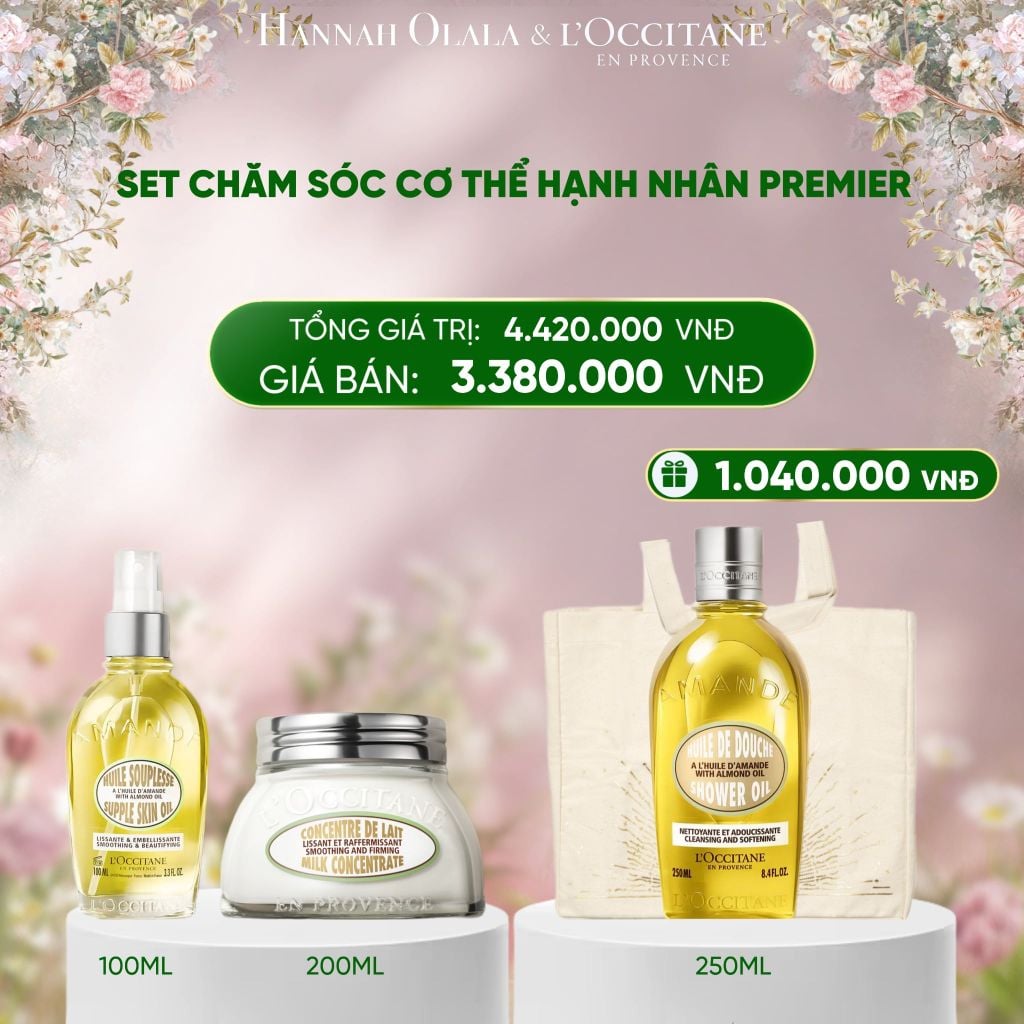  DEAL 10: [SET QUÀ TẶNG 08/03] CHĂM SÓC CƠ THỂ HẠNH NHÂN L'OCCITANE PREMIER 