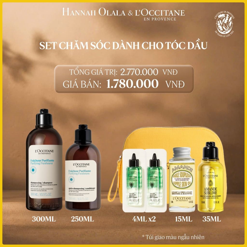  SET GỘI XẢ LOCCITANE THANH LỌC DÀNH CHO DA ĐẦU DẦU 