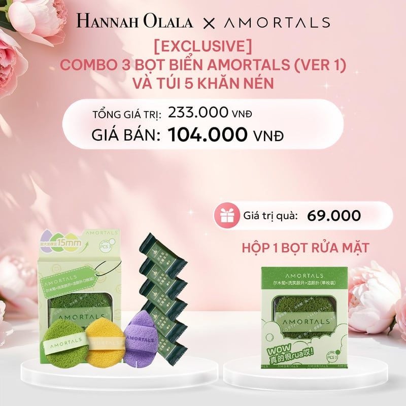  E468: DEAL 14: [EXCLUSIVE] COMBO 3 BỌT BIỂN LÀM SẠCH AMORTALS (VER 1) + TÚI 5 KHĂN NÉN 