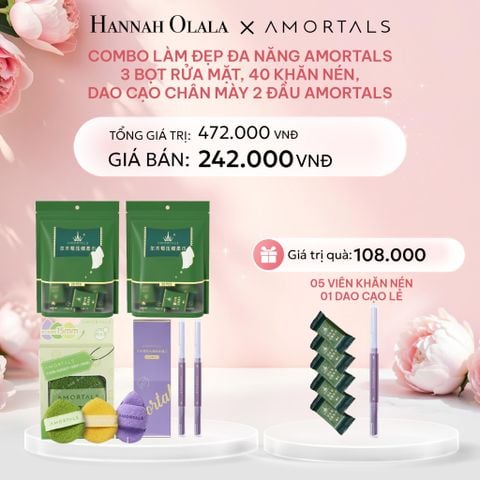  E470: DEAL 16: COMBO LÀM ĐẸP ĐA NĂNG AMORTALS - 3 BỌT RỬA MẶT, 40 KHĂN NÉN, DAO CAỌ CHÂN MÀY 2 ĐẦU AMORTALS 