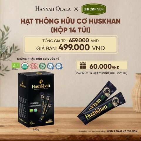  [NEW] HẠT THÔNG HỮU CƠ HUSKHAN (HỘP 14 TÚI) TẶNG COMBO 2 TÚI HẠT THÔNG HỮU CƠ 10G - D307 