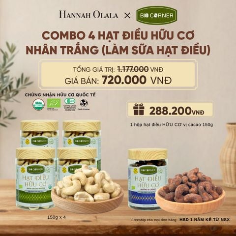  COMBO 4 HẠT ĐIỀU NHÂN TRẮNG (LÀM SỮA HẠT ĐIỀU) TẶNG 1 HỘP HẠT ĐIỀU VỊ CACAO 150G - D310 