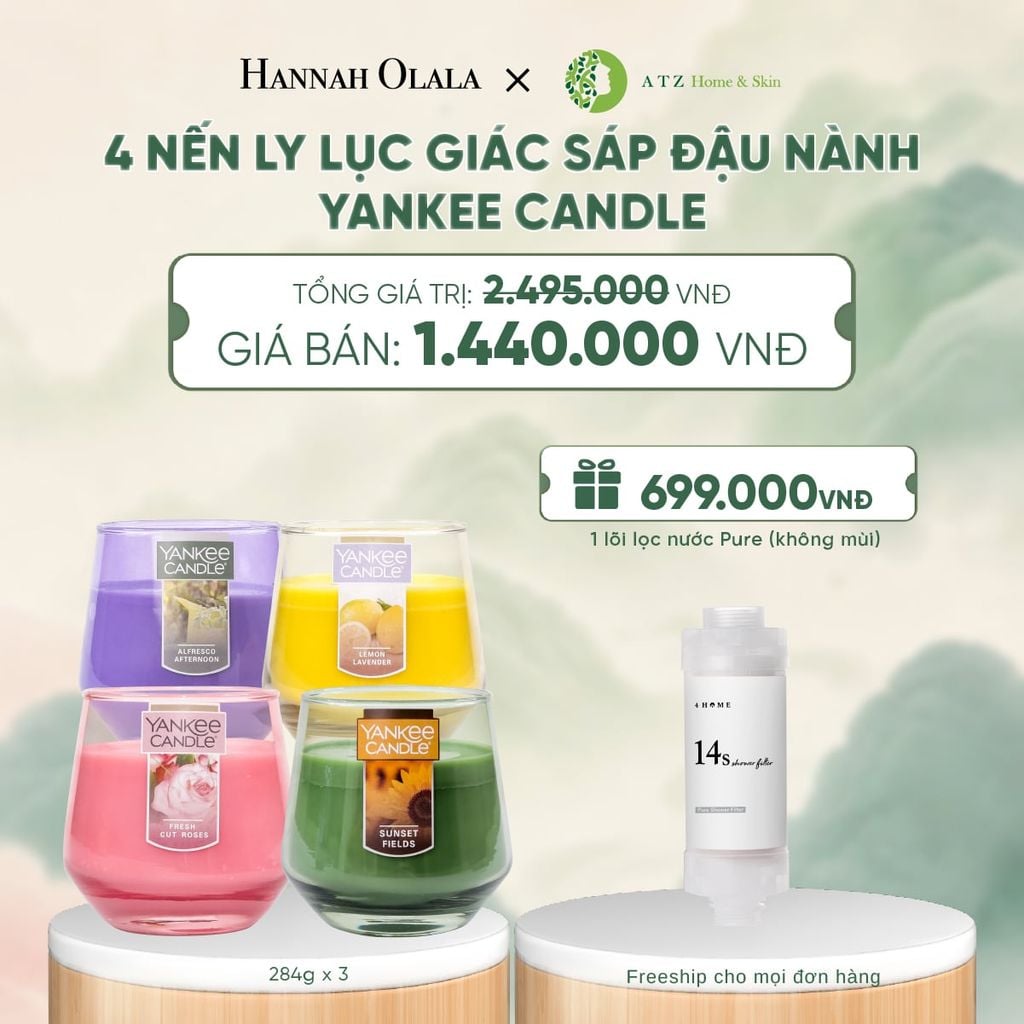  4 NẾN LY LỤC GIÁC SÁP ĐẬU NÀNH YANKEE CANDLE DEAL 7: - A1387 