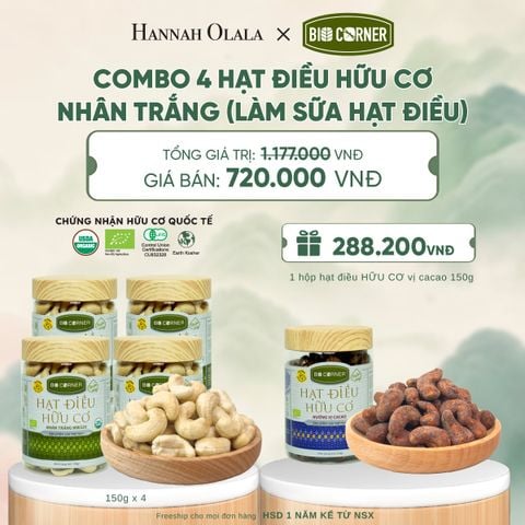  COMBO 4 HẠT ĐIỀU NHÂN TRẮNG (LÀM SỮA HẠT ĐIỀU) TẶNG 1 HỘP HẠT ĐIỀU VỊ CACAO 150G - A1347 