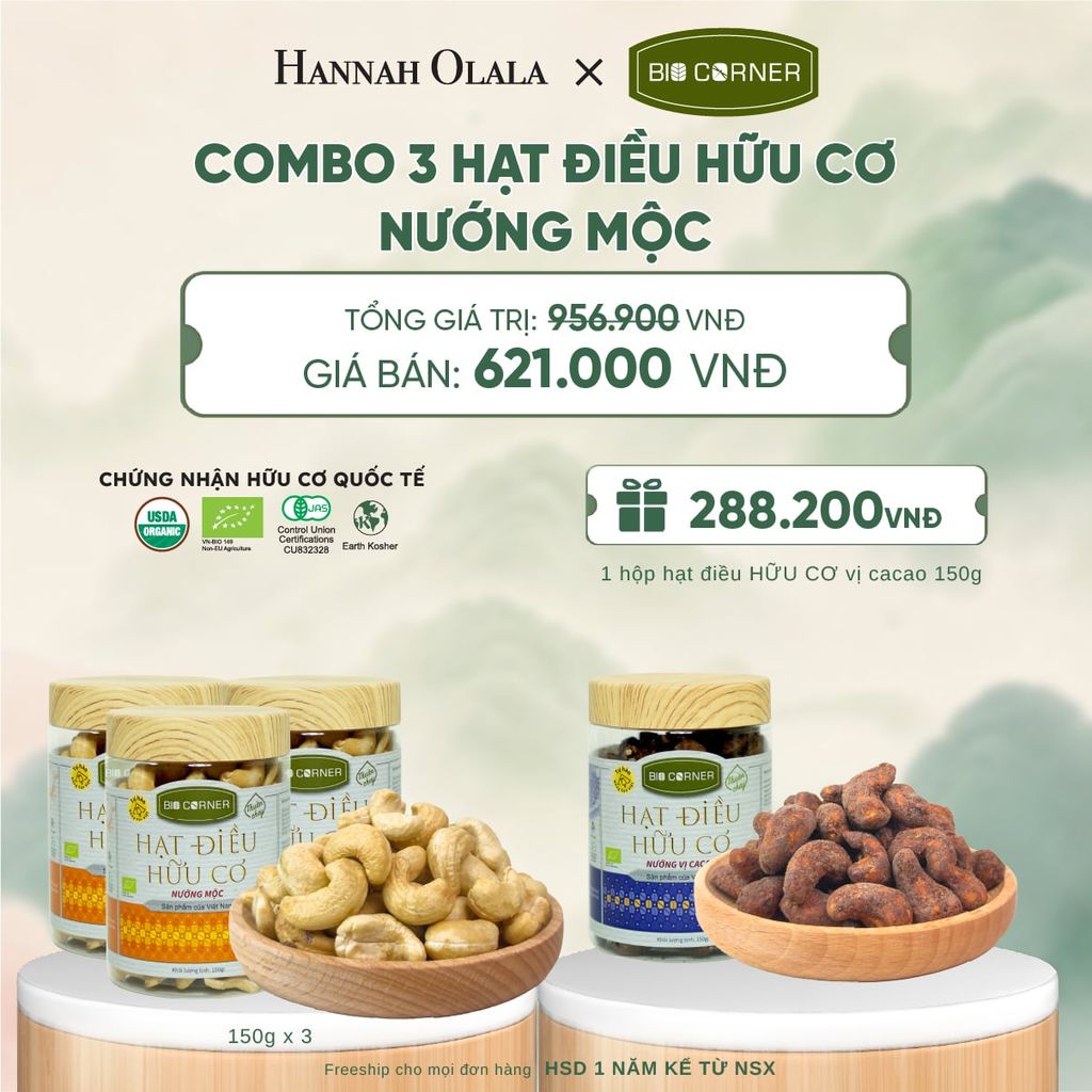  COMBO 3 HẠT ĐIỀU NƯỚNG MỘC TẶNG 1 HỘP HẠT ĐIỀU VỊ CACAO 150G - A1348 