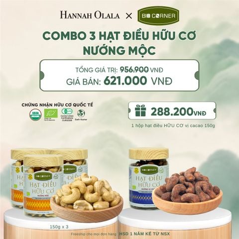  COMBO 3 HẠT ĐIỀU NƯỚNG MỘC TẶNG 1 HỘP HẠT ĐIỀU VỊ CACAO 150G - A1348 