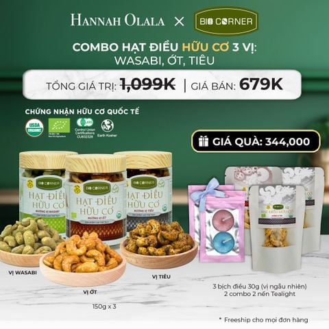  DEAL 2: COMBO HẠT ĐIỀU HỮU CƠ 3 VỊ - WASABI, ỚT, TIÊU 