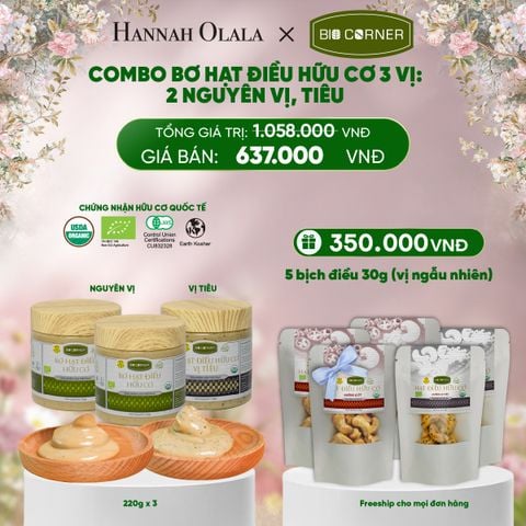  DEAL 3: COMBO BƠ HẠT ĐIỀU HỮU CƠ 3 VỊ - 2 NGUYÊN VỊ, TIÊU 