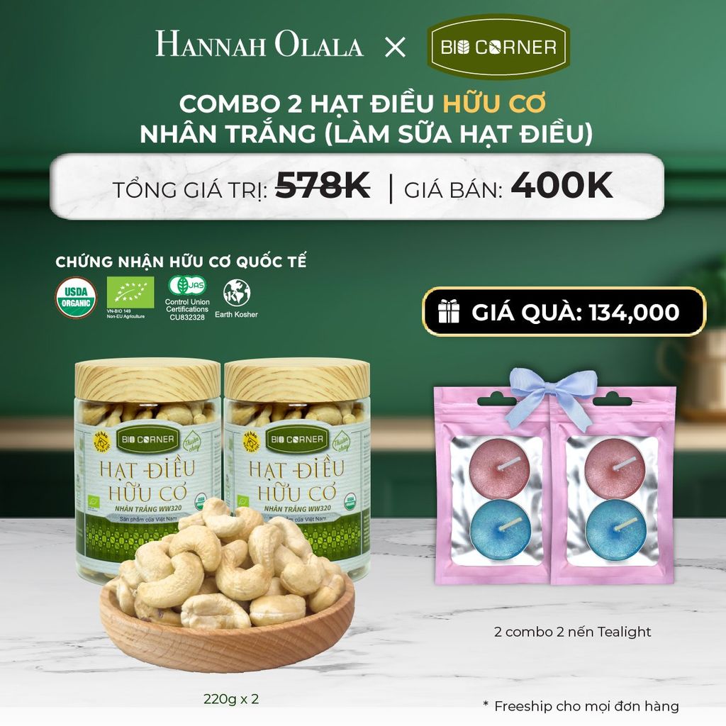  DEAL 8: COMBO 2 HẠT ĐIỀU HỮU CƠ NHÂN TRẮNG (LÀM SỮA HẠT ĐIỀU) (150G) 